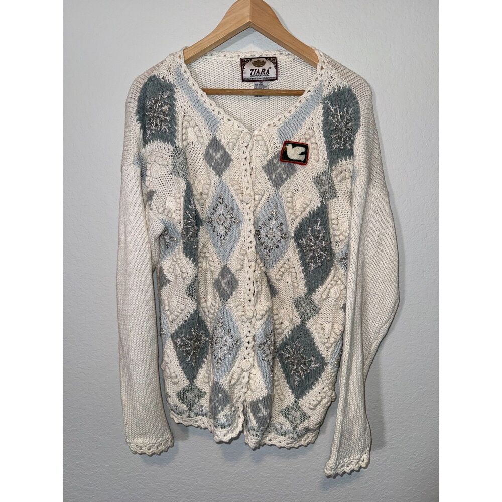 Vintage Tiara International Beaded Snowflake Cardigan Size M ('97)